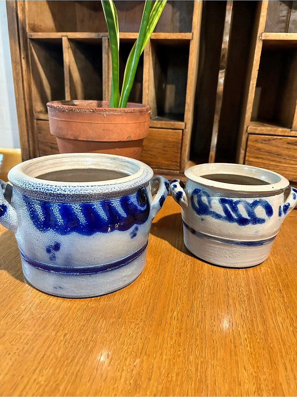 Pair of Antique German Salt-Glazed Stoneware Crocks